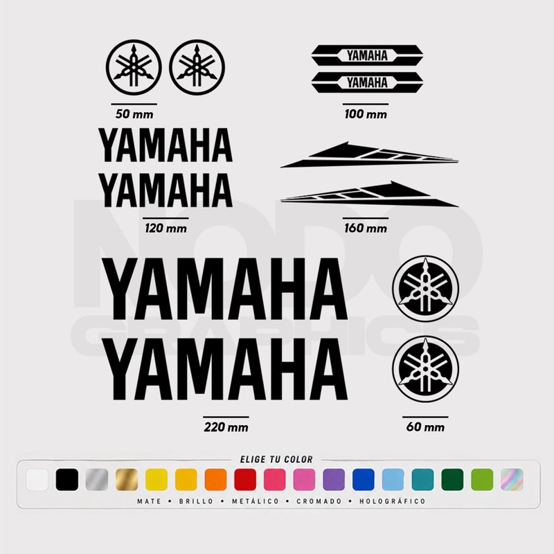Kit de pegatinas Yamaha en vinilo troquelado con las medidas de cada pieza
